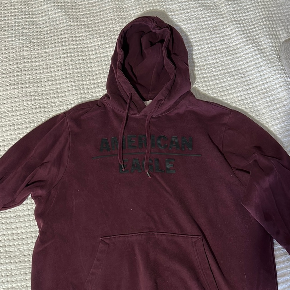 American Eagle Outfitters Burgundy Hoodie with Black Logo